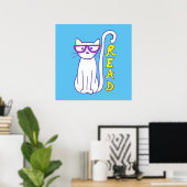 Lesen Sie Katze mit Brille für das Klassenzimmer R Poster (Heimbüro)