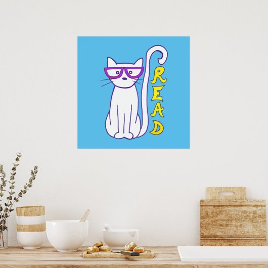 Lesen Sie Katze mit Brille für das Klassenzimmer R Poster (Küche)