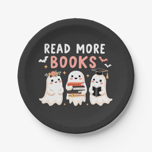 Lesen Sie mehr Bücher Spookween Halloween Ghost Bo Pappteller (Vorderseite)