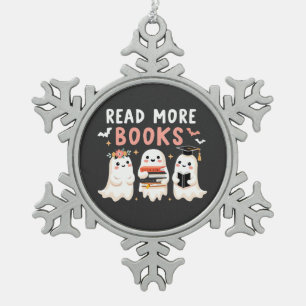 Lesen Sie mehr Bücher Spookween Halloween Ghost Bo Schneeflocken Zinn-Ornament