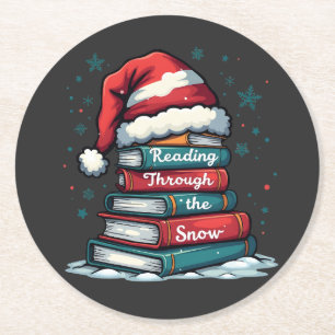 Lesen Sie Thru Schnee Reading Weihnachtslieder Runder Pappuntersetzer