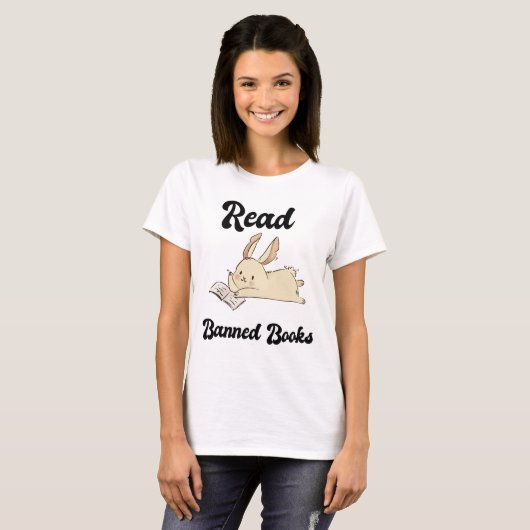 Lesen Sie verbotene Bücher Adable Rabbit T-Shirt (Vorne ganz)
