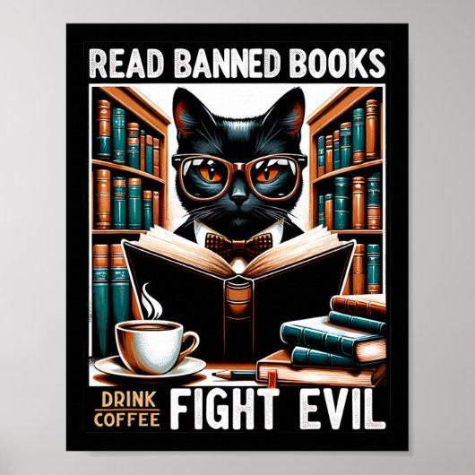 Lesen Sie verbotene Bücher trinken Kaffee Kampf Bö Poster (Vorne)