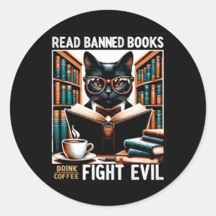Lesen Sie verbotene Bücher trinken Kaffee Kampf Bö Runder Aufkleber