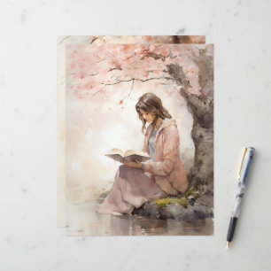 Lesen unter der Frühjahrsblüte Scrapbook Paper