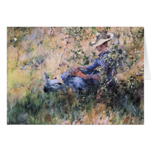 Lesen unter einer blühenden Hawthorne Bush (Vorderseite (Horizontal))