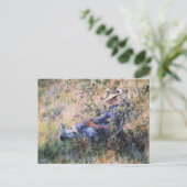 Lesen unter einer blühenden Hawthorne Bush Postkarte (Stehend Vorderseite)