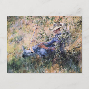 Lesen unter einer blühenden Hawthorne Bush Postkarte