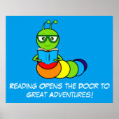Lesen von Abenteuern mit Cartoon-Bookworm Poster (Vorne)