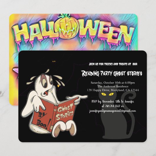 Lesen von Geistergeschichten Party, Halloween Einladung (Vorne/Hinten)