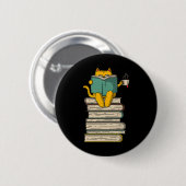 Lesen von Katze - Funny Book and Tee Lover Geschen Button (Vorne & Hinten)