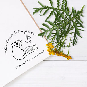 Lesen von Katzen-Schmetterlingsbüchern Moderne Bib Gummistempel