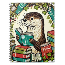 Lesen von Otter Bookish Illustration Lesegeräten Notizblock