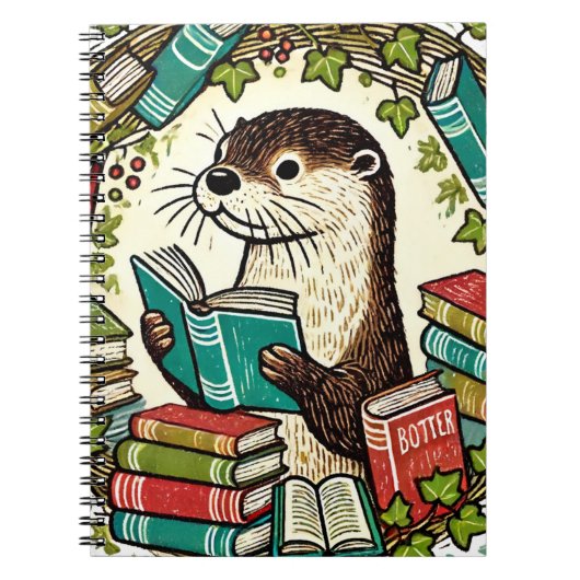 Lesen von Otter Bookish Illustration Lesegeräten Notizblock (Vorderseite)