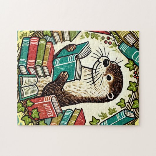 Lesen von Otter Bookish Illustration Lesegeräten Puzzle (Horizontal)