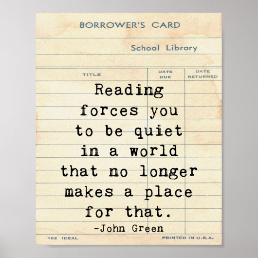 Lesen von ruhigen John Green Zitat Wall Art Poster (Vorne)
