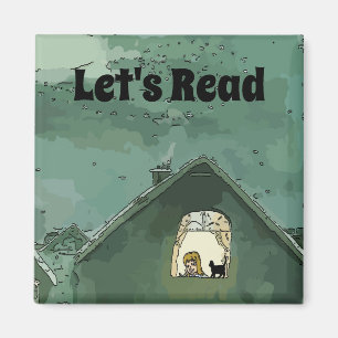 Lesen wir, Mädchen mit Katze, personalisieren Magnet