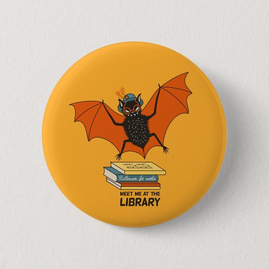 Lesende Fledermaus | Whimsical Bibliothekar mit Bü Button (Vorderseite)