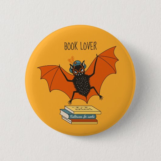 Lesende Fledermaus | Whimsical Bibliothekar mit Bü Button (Vorderseite)