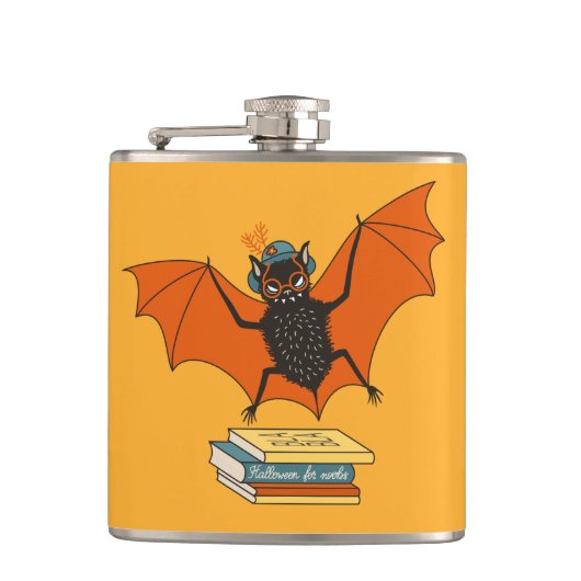 Lesende Fledermaus | Whimsical Bibliothekar mit Bü Flachmann (Vorderseite)