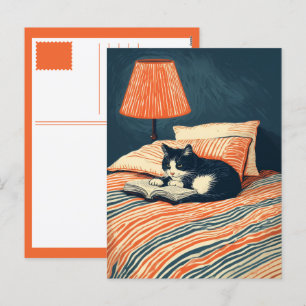 lesende Katze Feiertagspostkarte
