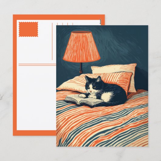 lesende Katze Feiertagspostkarte (Vorne/Hinten)