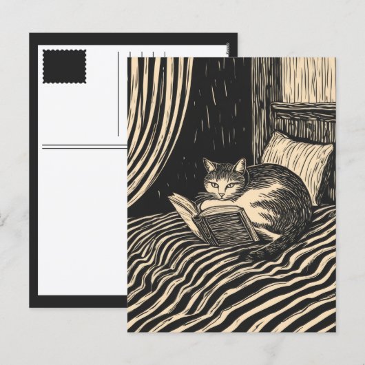 lesende Katze Feiertagspostkarte (Vorne/Hinten)