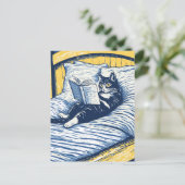 lesende Katze Feiertagspostkarte (Stehend Vorderseite)