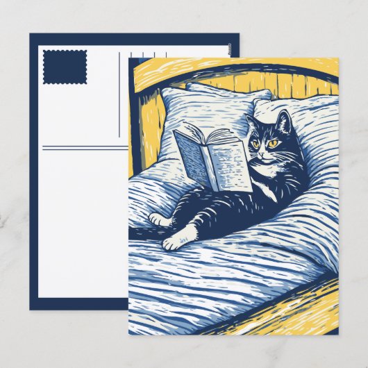 lesende Katze Feiertagspostkarte (Vorne/Hinten)