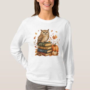 Lesender Eulen-Lehrer Herbst Halloween T-Shirt