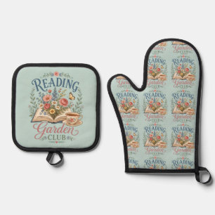 Lesender Gartenclub Cottagecore Floral Ofenhandschuh & Topflappen-Set