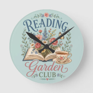 Lesender Gartenclub Cottagecore Floral Runde Wanduhr