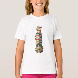 Lesender Hamster auf dem Bücher-Turm für Kinder T-Shirt