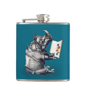 Lesender Nashorn liebt Bücher Flachmann