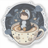 Lesender Pinguin mit warmer Tasse Aufkleber (Vorderseite)