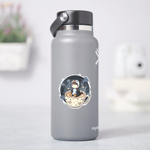 Lesender Pinguin mit warmer Tasse Aufkleber