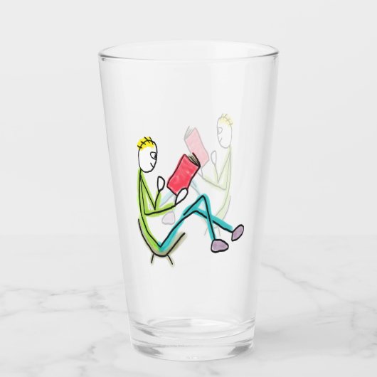 Lesender Stickman Glas (Vorderseite)