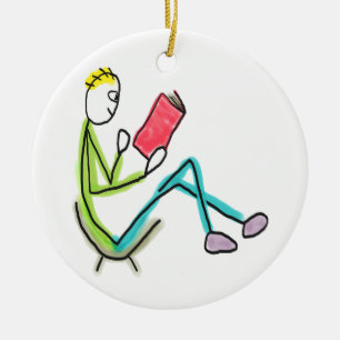 Lesender Stickman Keramik Ornament