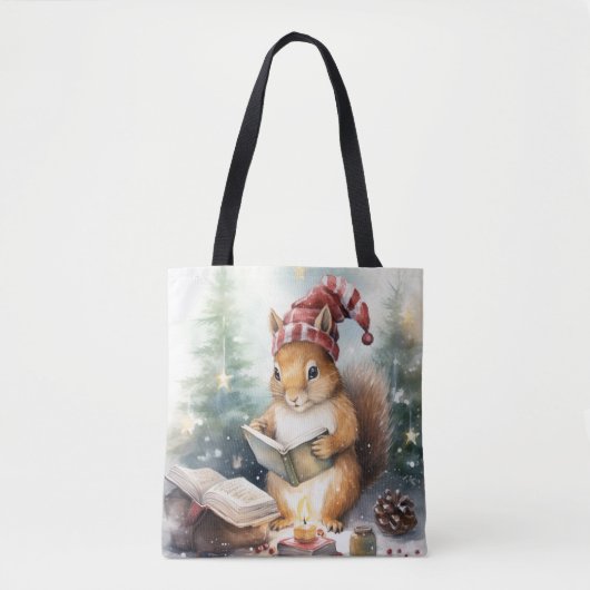 Lesendes Weihnachtshörnchen Tasche (Vorderseite)