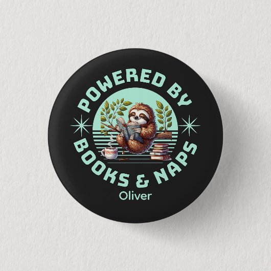 Leser Faultier. Einzigartiges Geschenk für Bücherl Button (Vorderseite)