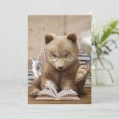Leser Geschenkbären und Kaninchen Lese Bücher Dankeskarte (Stehend Vorderseite)
