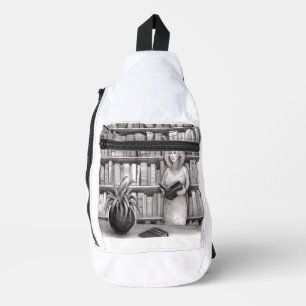 Leserbuch in der Bibliothek vor der Bibliothek Crossbody Bag