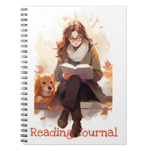 Leserjournal Niedliches Mädchenbuch und Hund Herbs Notizblock