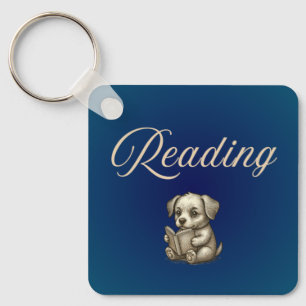 Leseschlüsselanhänger mit Hund - Hund beim Lesen Schlüsselanhänger