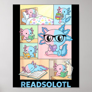 Lesesolotl kawaii Axolotl Buchliebhaber lustiges L Poster