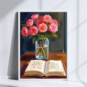Lesewinkel Pink Rose Florales Bouquet Aquarell Poster