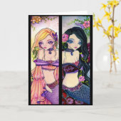 Lesezeichen card - Kimono Mermaid Girl Karte (Gelbe Blume)