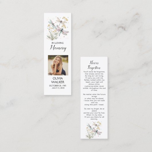 Lesezeichen der Beerdigung der Libellen, Friedhof- Mini Visitenkarte (Vorne/Hinten)