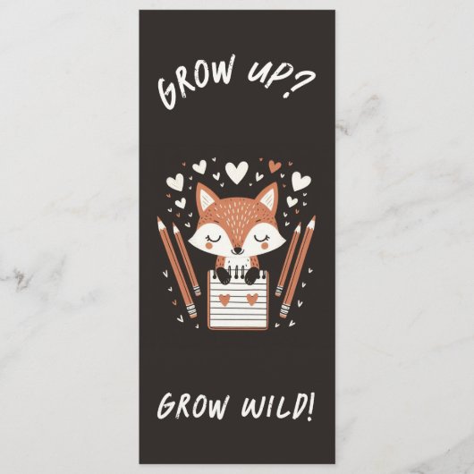 Lesezeichen Fox mit Journal - "Aufwachsen? Grow Wi Menükarte (Vorderseite)