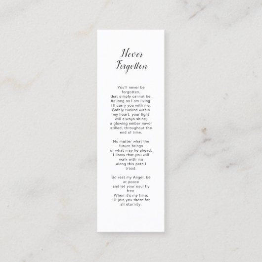 Lesezeichen-Vorlage für Beerdigung, Beerdigungswah Mini Visitenkarte (Rückseite)